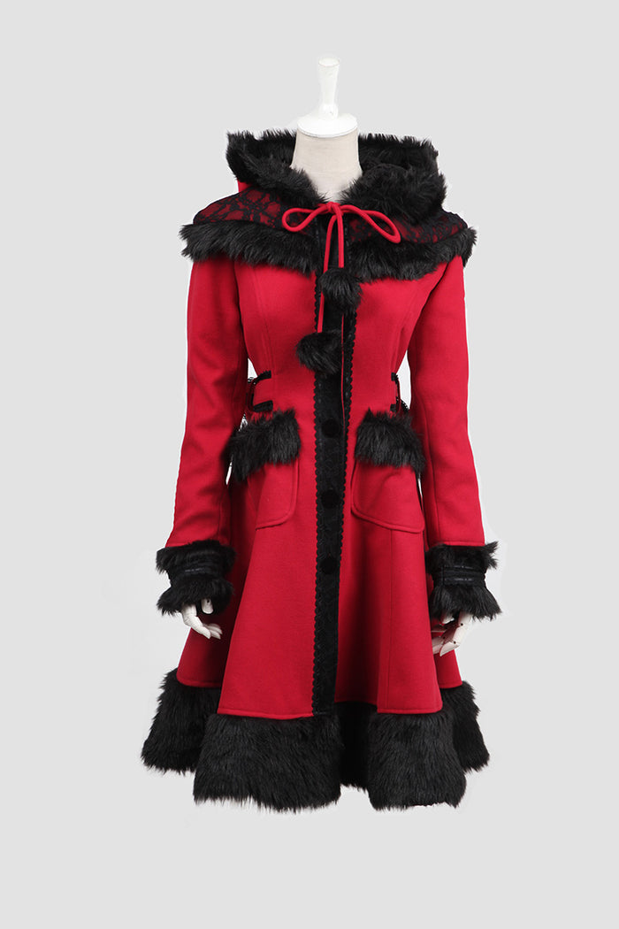 Gothic Lolita Style Retro Red Shawl Long Coat