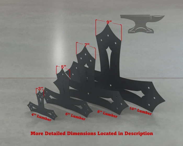 Gothic Style T Brackets - Various Sizes - Madison Iron and Wood