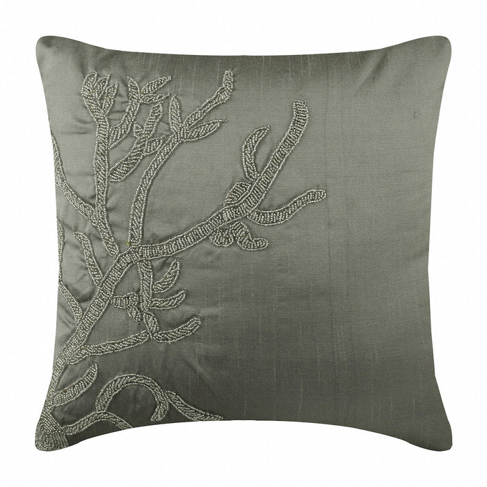 Gray Silver Art Silk Throw Pillow Cover - Coral Adornment
