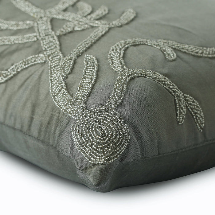 Gray Silver Art Silk Throw Pillow Cover - Coral Adornment