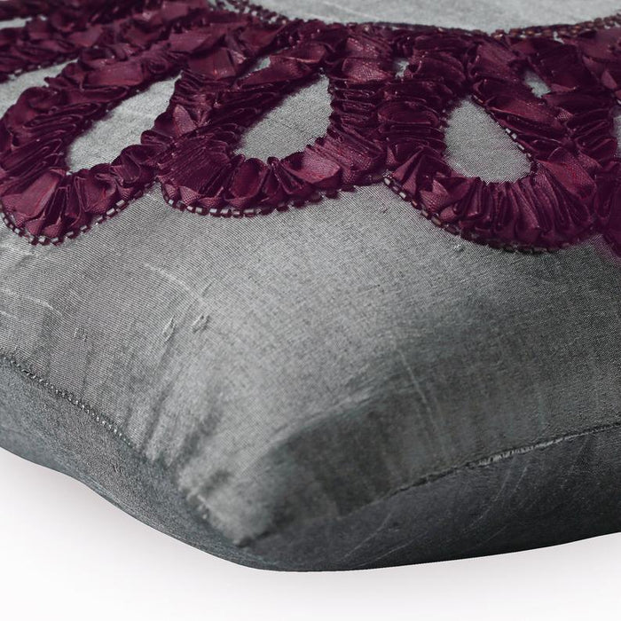 Gray Vine Blooms - Gray Art Silk Throw Pillow Cover