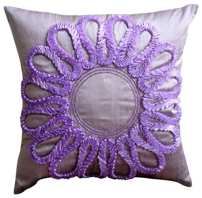 Gray Vine Blooms - Gray Art Silk Throw Pillow Cover