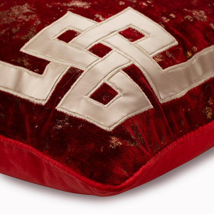 Greek Frame Red Velvet Geometric Euro Sham Cover