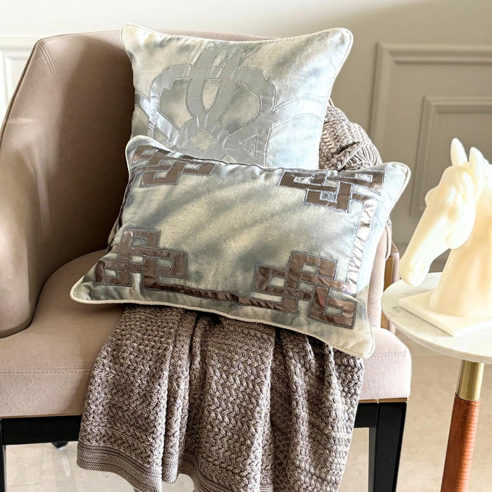 Greek Zeus - Ivory Velvet Decorative Lumbar Pillow Cover