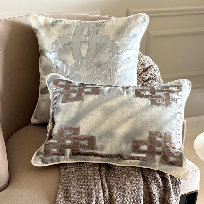 Greek Zeus - Ivory Velvet Decorative Lumbar Pillow Cover