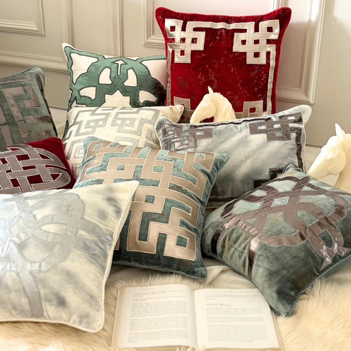 Greek Zeus - Ivory Velvet Decorative Lumbar Pillow Cover