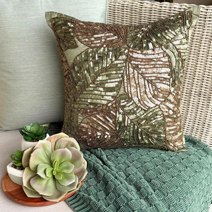 Green Camouflage - Olive Green Art Silk Throw Pillow Cover