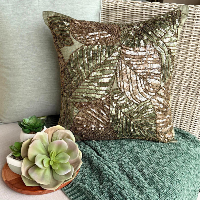 Green Camouflage - Olive Green Art Silk Throw Pillow Cover