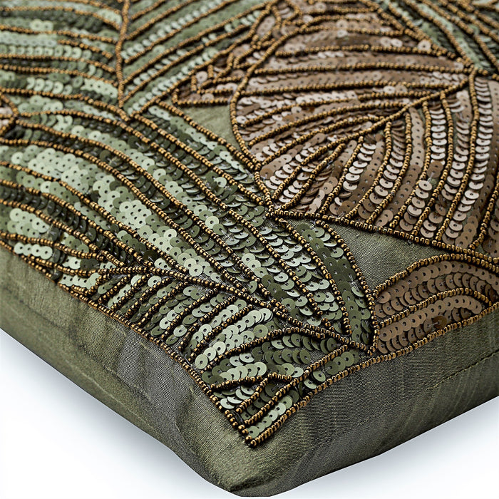 Green Camouflage - Olive Green Art Silk Throw Pillow Cover