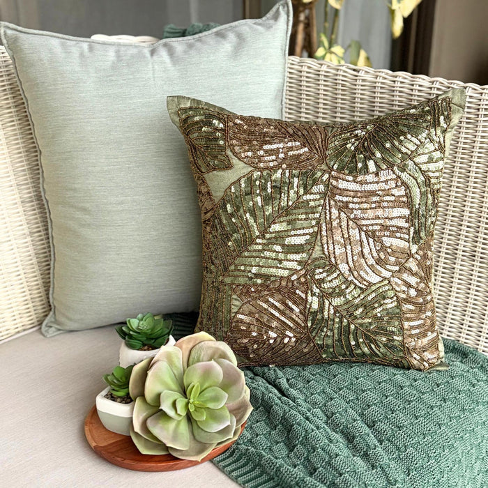 Green Camouflage - Olive Green Art Silk Throw Pillow Cover