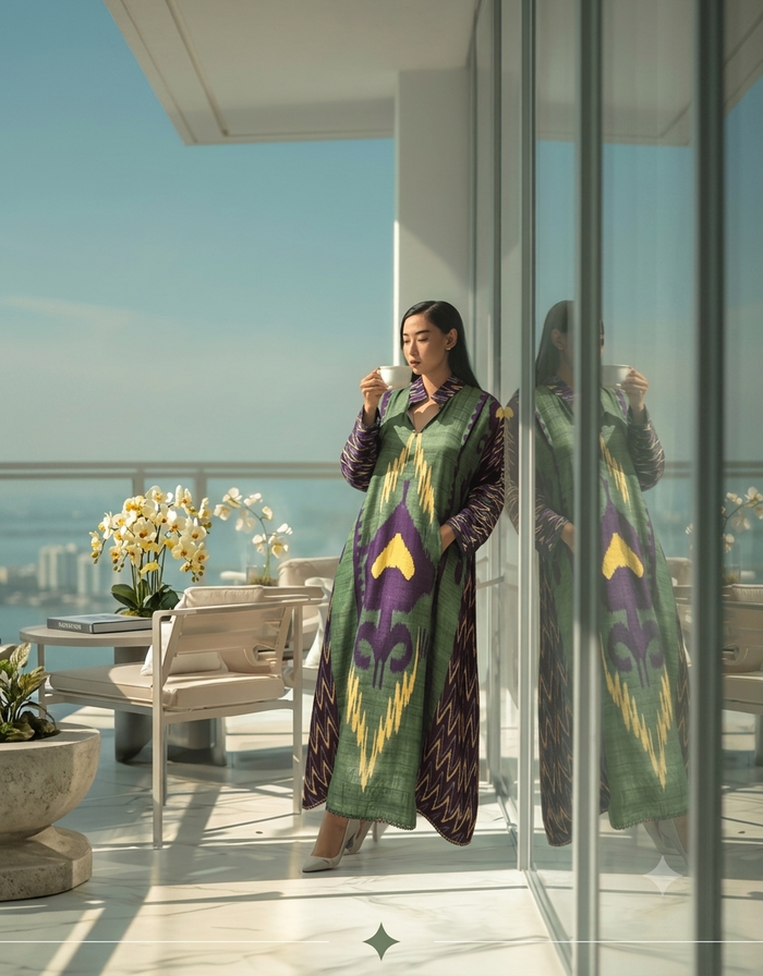 Green Cotton Satin Silk Kaftan Dress