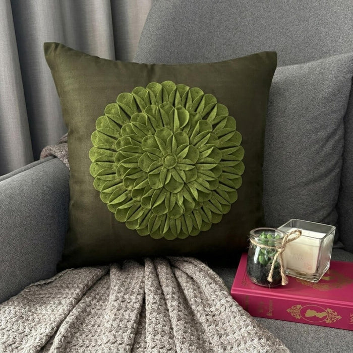 Green Dahlia - Green Suede Decorative Euro Sham