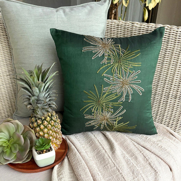 Green Foliage - Dark Green Art Silk Decorative Euro Sham