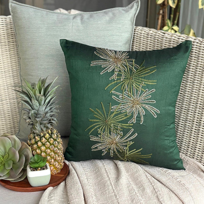 Green Foliage - Dark Green Art Silk Decorative Euro Sham