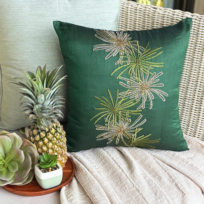 Green Foliage - Dark Green Art Silk Decorative Euro Sham