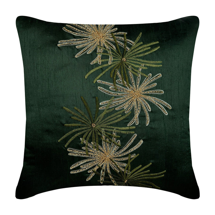 Green Foliage Beaded Decorative Euro Sham