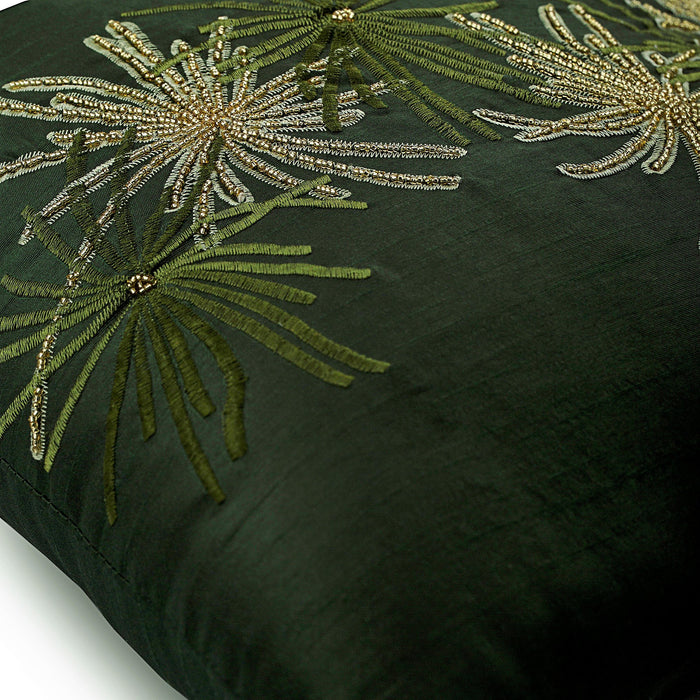 Green Foliage Embroidery Decorative Euro Sham