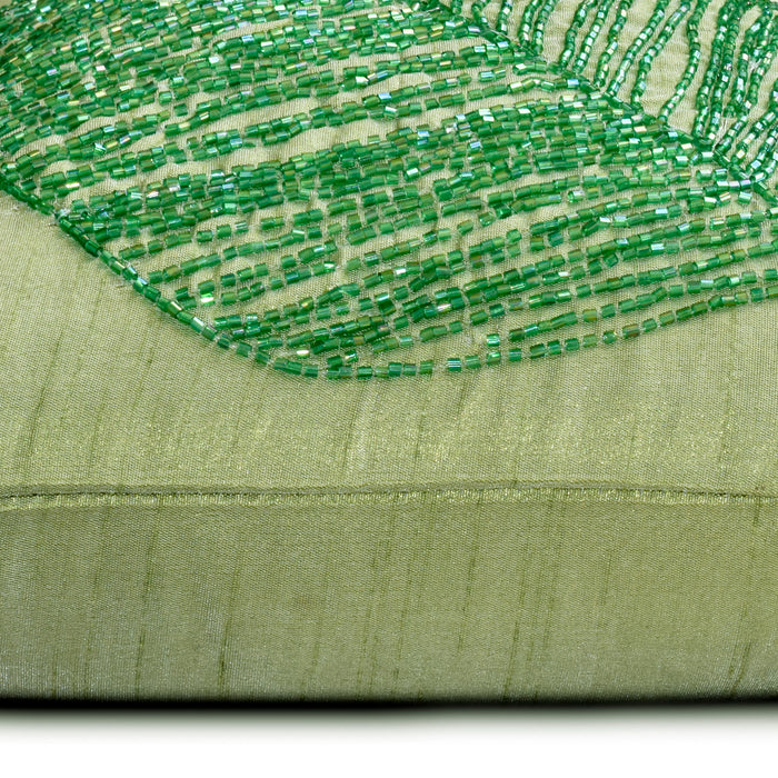 Green Leaf - Art Silk Green Decorative Lumbar Pillow Cover