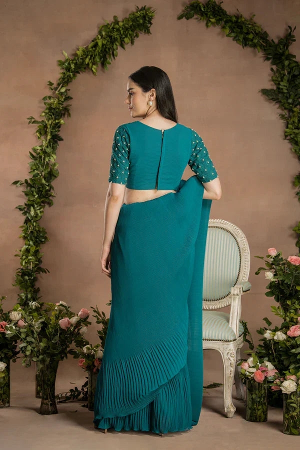Party wear pine green saree