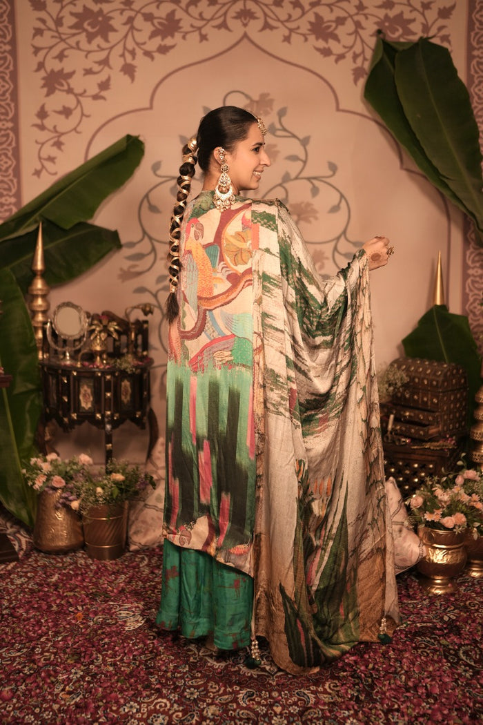 Green satin silk kurta set Singapore