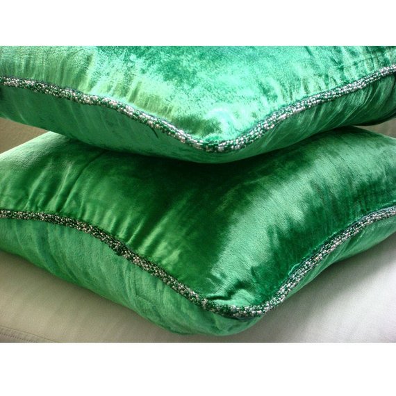 Green Shimmer - Emerald Green Velvet Throw Pillow Cover