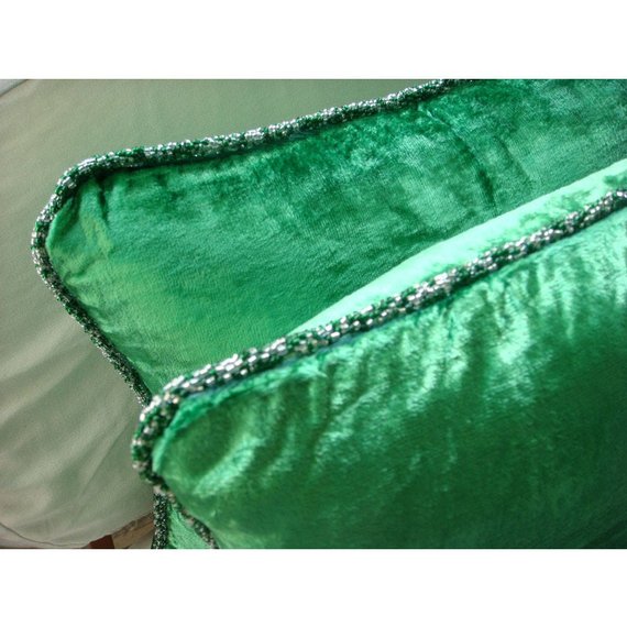Green Shimmer - Emerald Green Velvet Throw Pillow Cover