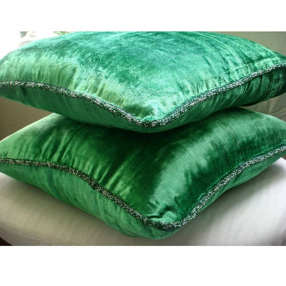 Green Shimmer - Emerald Green Velvet Throw Pillow Cover