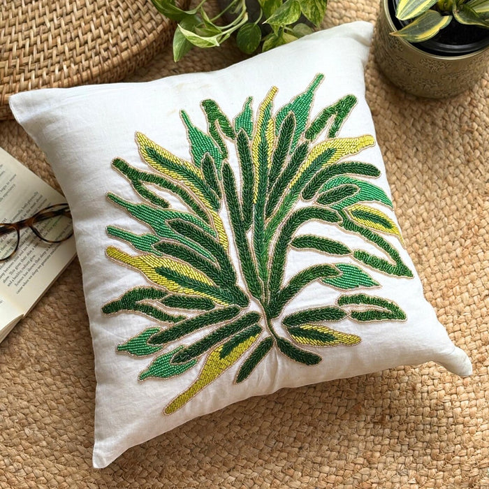 Green Shrub - Green Linen Throw Pillow Cover