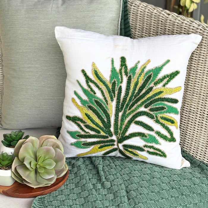 Green Shrub - Green Linen Throw Pillow Cover