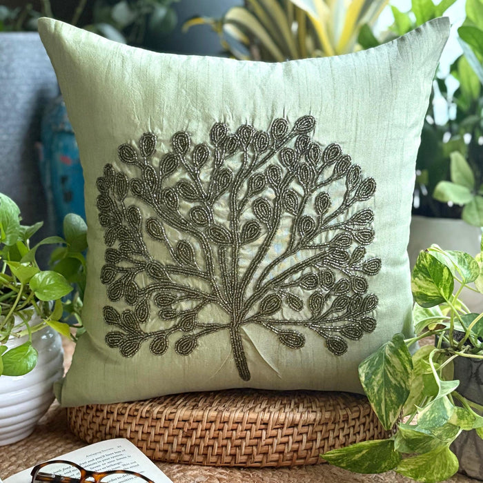 Green Tree - Green Art Silk Decorative Euro Sham