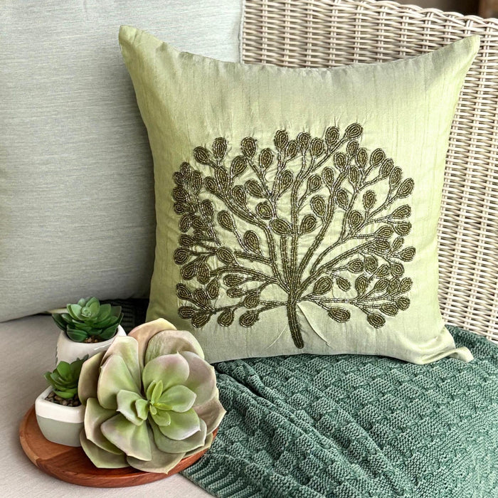 Green Tree - Green Art Silk Decorative Euro Sham