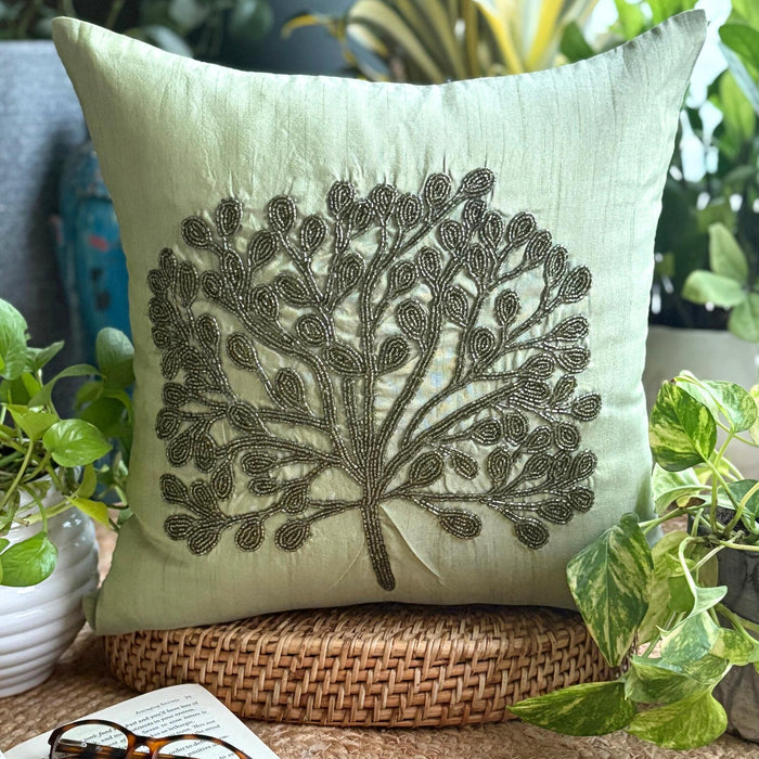 Green Tree - Green Art Silk Decorative Euro Sham