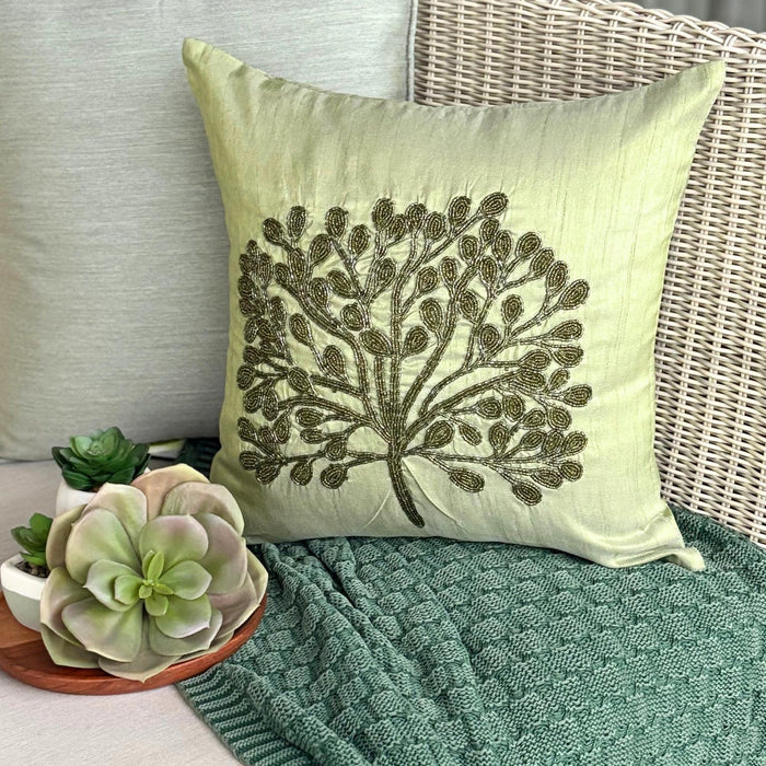 Green Tree - Green Art Silk Decorative Euro Sham