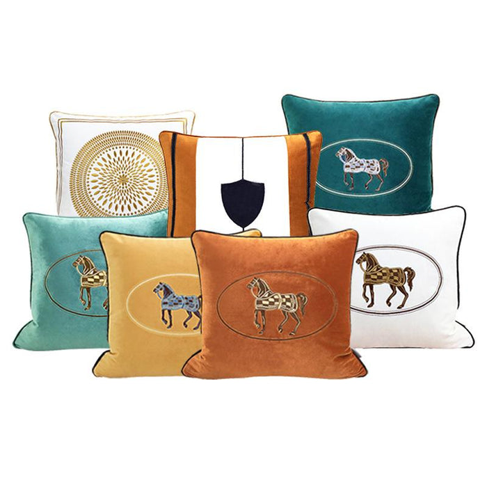 Greta Embroidered Velvet Pillow Cover Orange