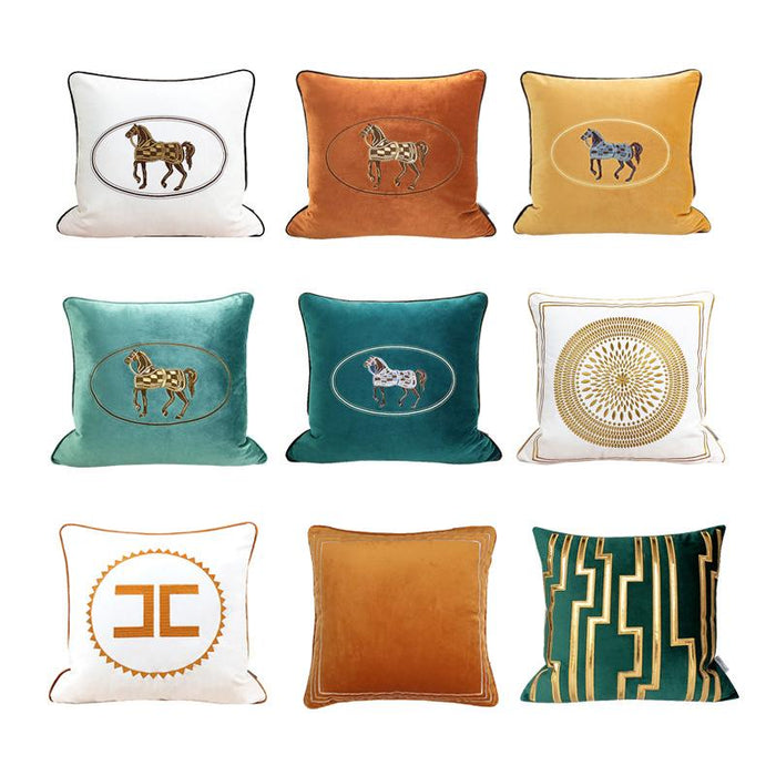 Greta Embroidered Velvet Pillow Cover Orange