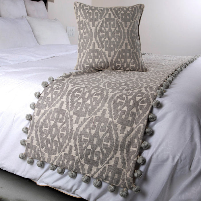 Grey Aztec - Cotton Grey Decorative Bed Runner and Pillow Cover