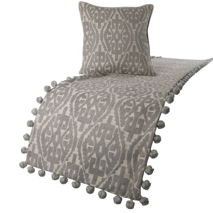 Grey Aztec - Cotton Grey Decorative Bed Runner and Pillow Cover