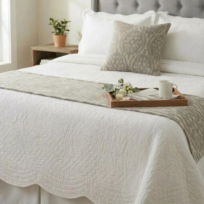 Grey Aztec - Cotton Grey Decorative Bed Runner and Pillow Cover