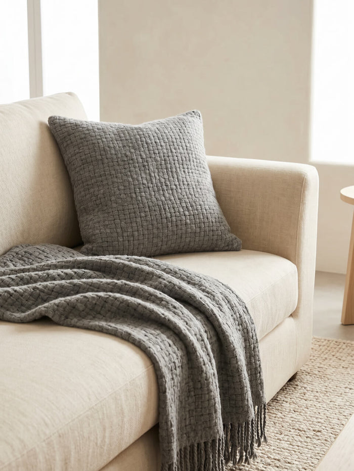 Grey Basket Weave Wool Cushion Cover 50x50