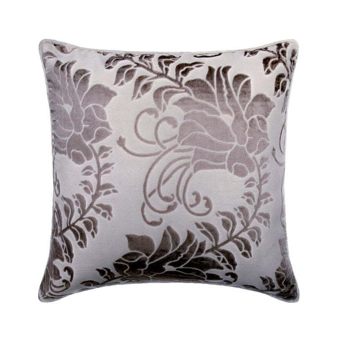 Grey Floral Beauty - Grey Burnout Velvet Throw Pillow Cover