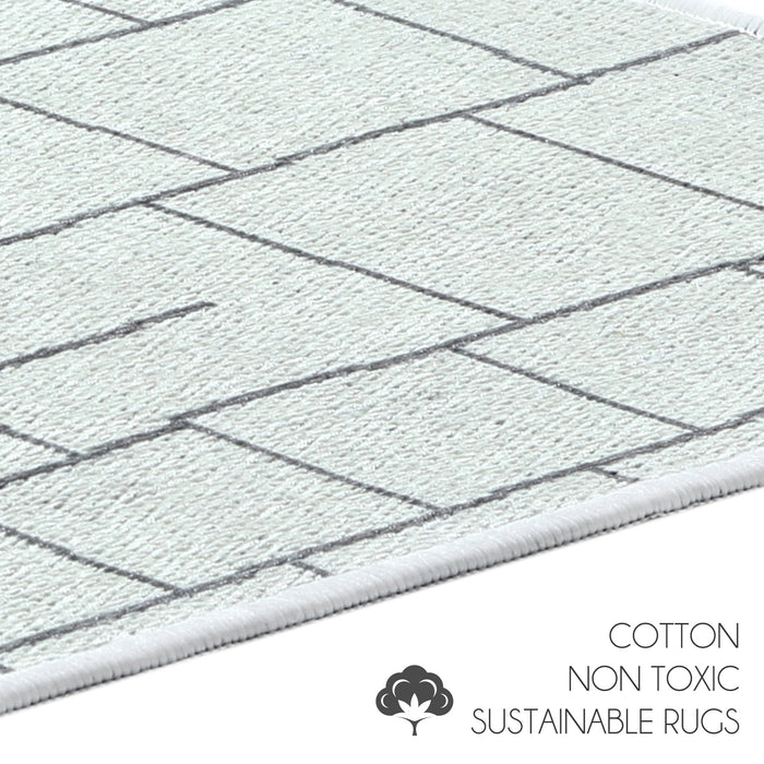 Grid Design Non Skid Washable Kitchen Runner Rugs Set of 2| 44 x 24 and 31.5 x 20 Inches Floor Mats |Ivory