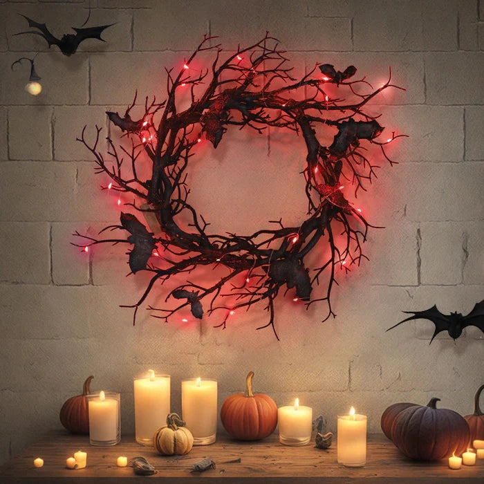 Halloween Bats LED Lights Wreath