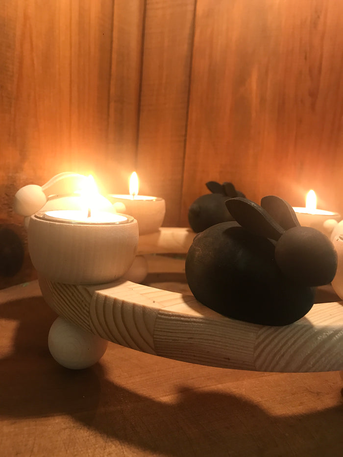 Handmade Wooden Bunnies from Sweden (with Tea Light Candle Ring Option)