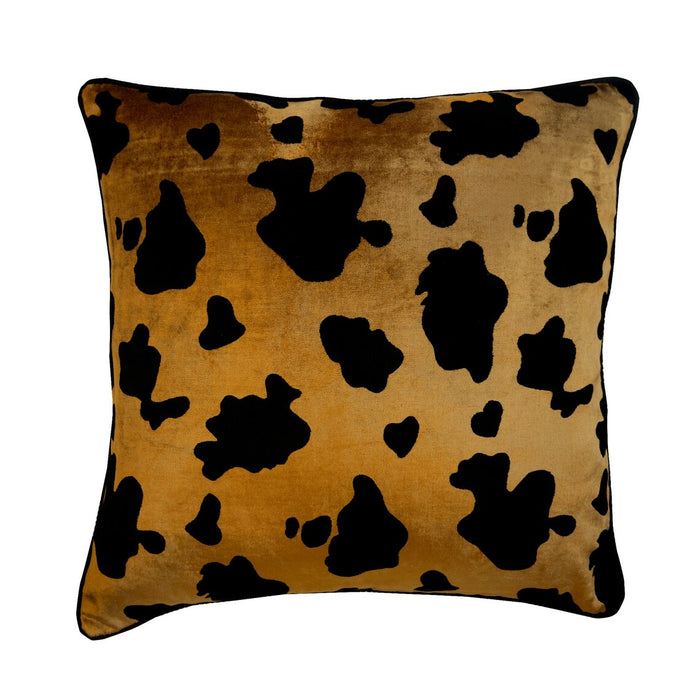 Hello Cow - Gold Velvet Throw Pillow Cover