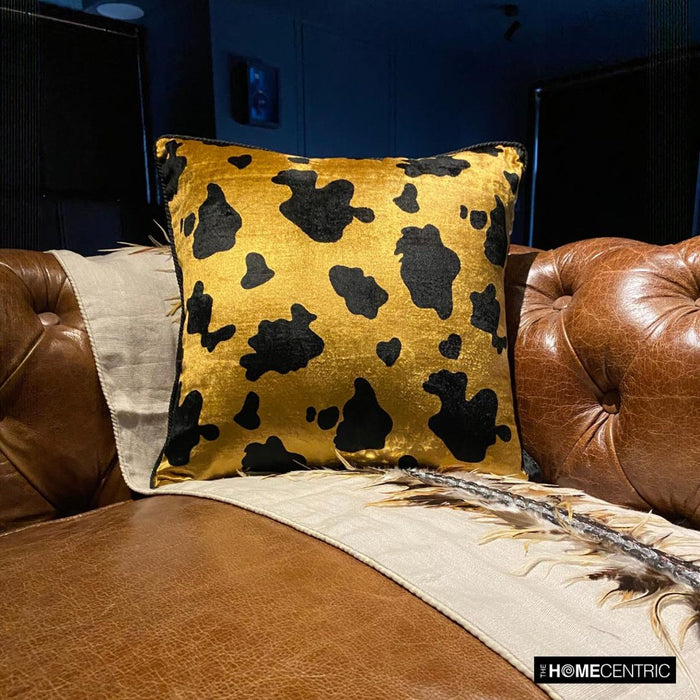 Hello Cow - Gold Velvet Throw Pillow Cover