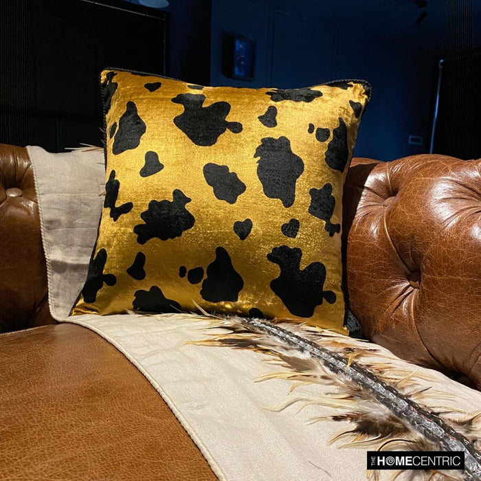 Hello Cow - Gold Velvet Throw Pillow Cover