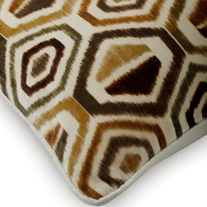 Honey Hexagon - Brown Velvet Throw Pillow Cover