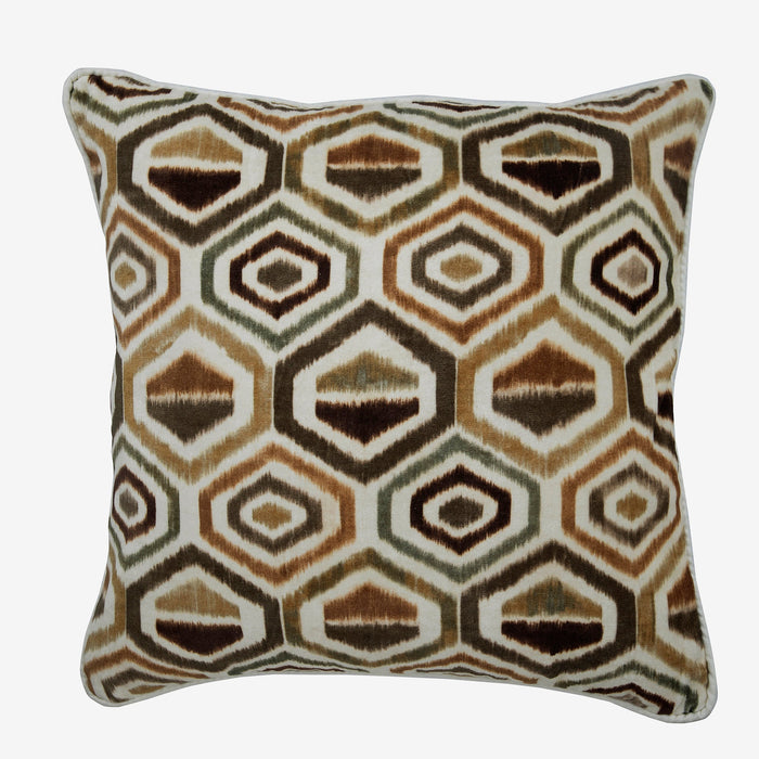 Honey Hexagon - Brown Velvet Throw Pillow Cover