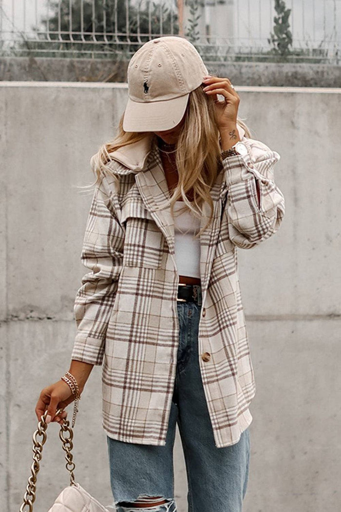 HY854509-16 Plaid Shacket Khaki
