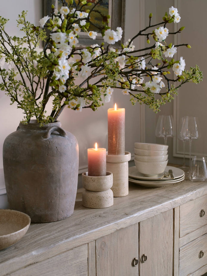 Hythe Travertine Pillar Candle Holder